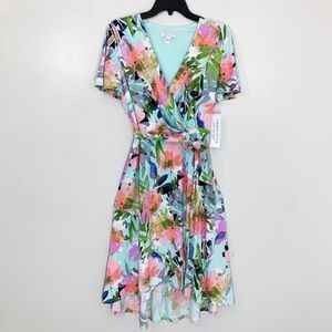 London Style Collection Blue Floral Midi Dress NWT